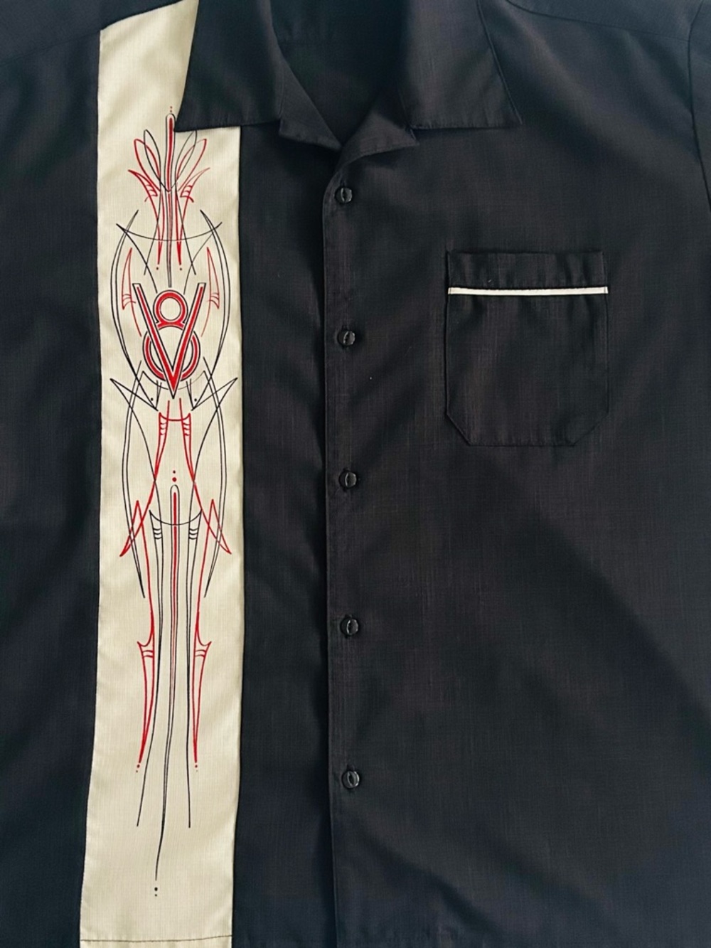 Retro 50’s Steady Clothing V8 Pinstripe Panel Bowling Shirt - Picture 12 of 14